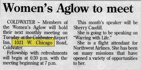 Coldwater Airport Inn - Jul 15 1996 Article